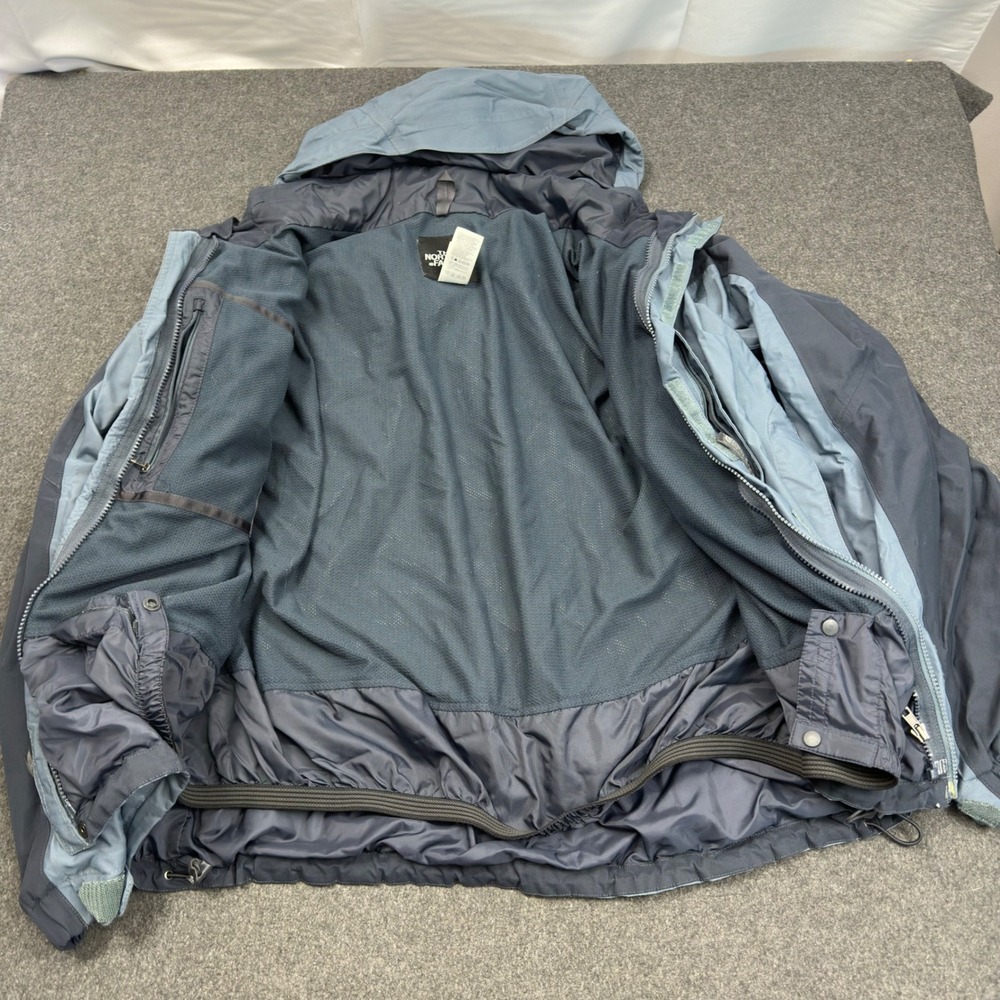 The North Face HyVent Rain Jacket Mens Large Blue Navy Hooded Shell Coat